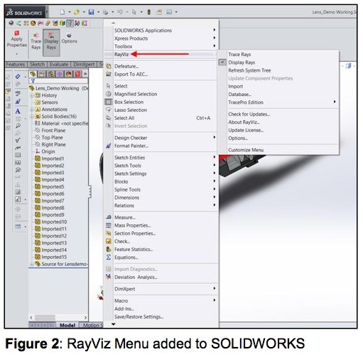 圖2: 增加RayViz表單在SOLIDWORKS中